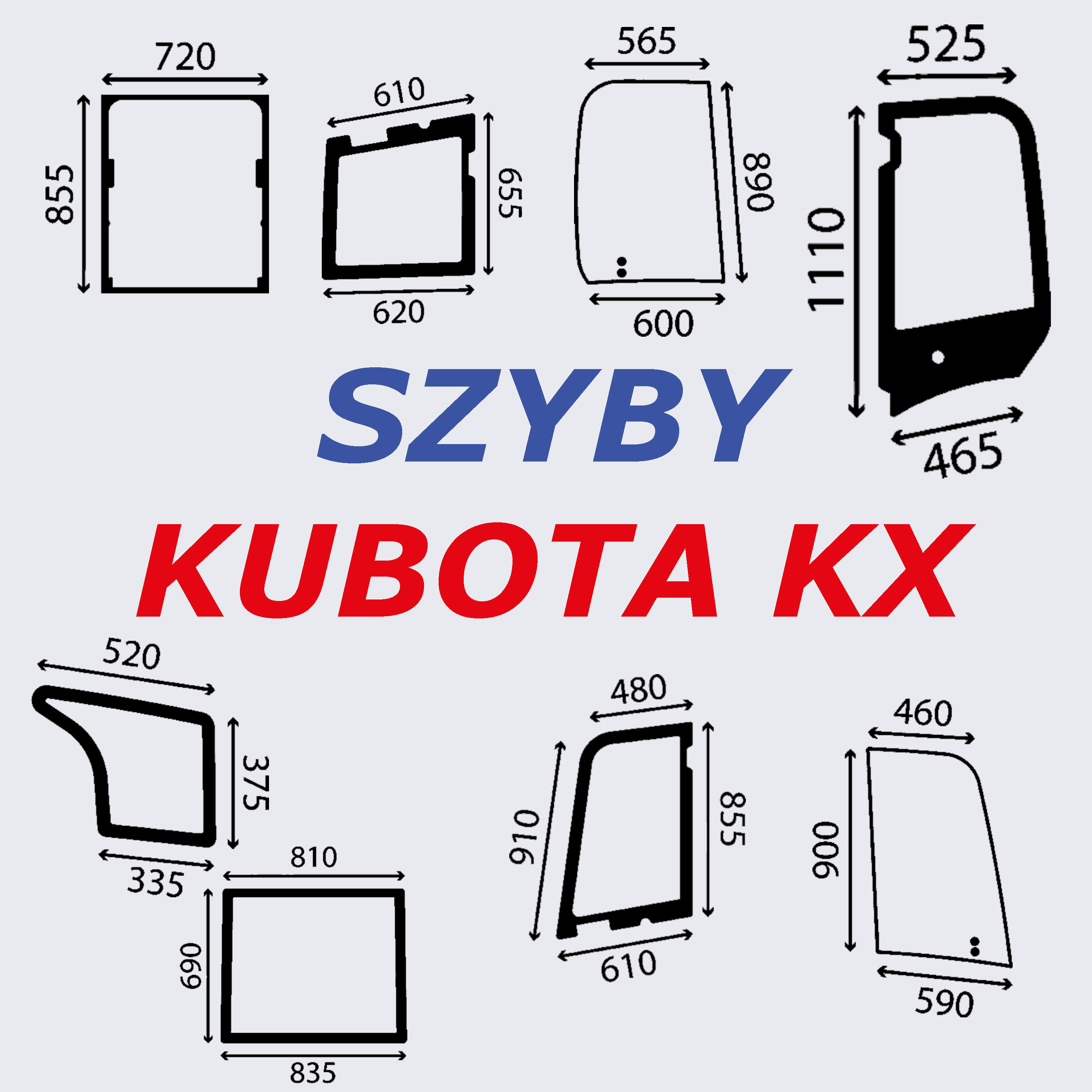 Nowe szyby do minikoparek Kubota KX014-4, KX015-4, KX016-4, KX018-4, KX019-4 dostępne w naszej ofercie!